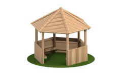 3m Hexagonal Timber Shelter with Seating and Half Clad Sides