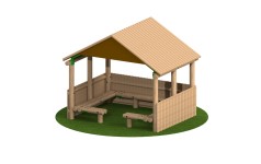 3m x 2.4m Timber Shelter with Seating and Half Clad Sides