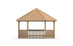 4m Hexagonal Timber Shelter with Seating and Balistrade Sides