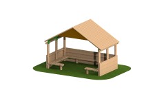 4m Timber Shelter with Seating and Half Clad Sides