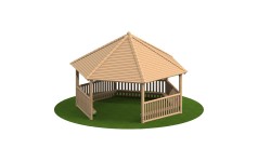 5m Hexagonal Timber Shelter with Seating and Balistrade Sides