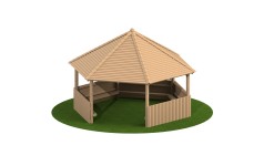 5m Hexagonal Timber Shelter with Seating and Half Clad Sides